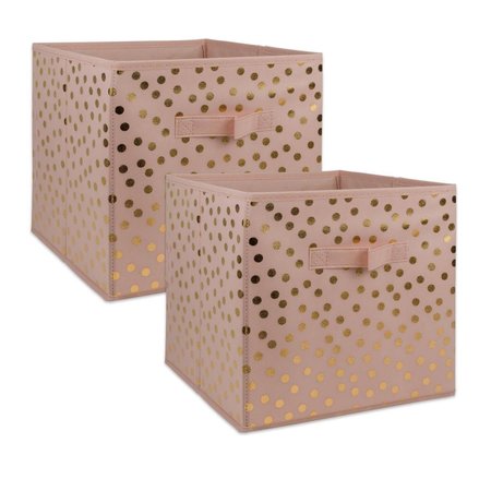 CONVENIENCE CONCEPTS 11 x 11 x 11 in. Nonwoven Dots Millennial Square Polyester Storage Cube, Pink & Gold - Set of 2 HI2567805